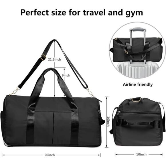 Women Duffle Bag Gym Sports Bag Travel Weekender Overnight Bag with Shoe Pocket - Picture 2 of 7